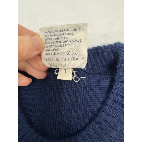 Vintage 90s HySport Sweater Australia Wool Britain Blue Red 36" Chest Flags 90s - Picture 5 of 6